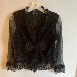 Very Soft Pretty Angel Black Silk Blend Washable Lace Jacket - Size Small